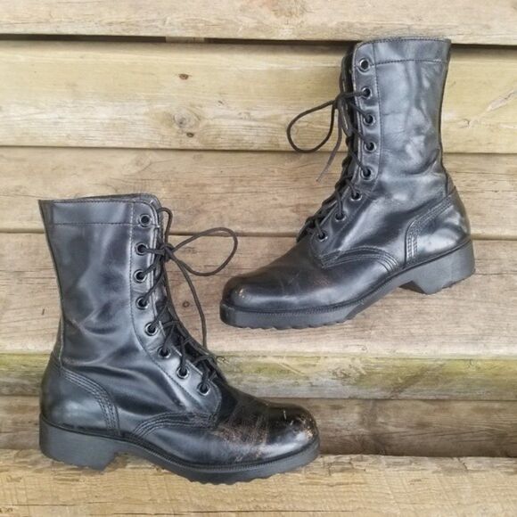 Vintage 70s Vietnam Grunge Punk Black Leather Military Issue Combat Moto Boots 6 - Picture 2 of 12